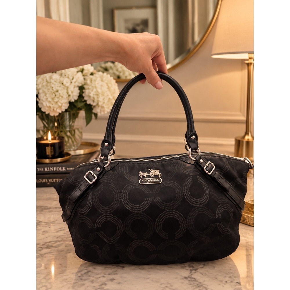 Coach Madison Dotted Op Art Sophia Satchel 15935 Black Silver